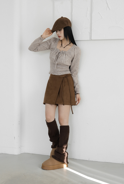 [BINARY01] Suede Wrap Skirt Pants