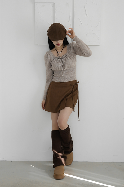 [BINARY01] Suede Wrap Skirt Pants