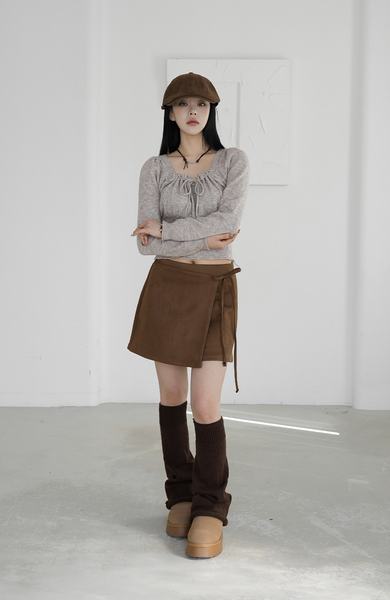 [BINARY01] Suede Wrap Skirt Pants