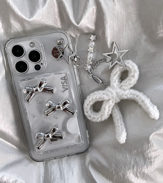 [Peakdrawing] White Silver Ribbon Star Keyring