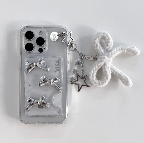 [Peakdrawing] White Silver Ribbon Star Keyring