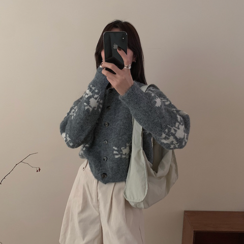 Jacquard Pattern Button Cardigan