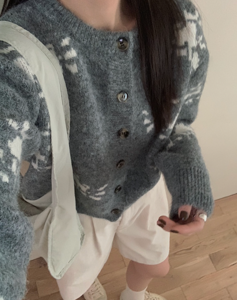 Jacquard Pattern Button Cardigan