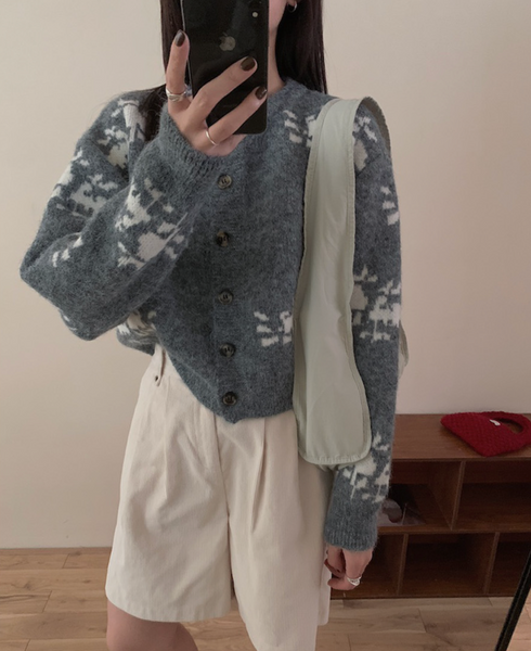 Jacquard Pattern Button Cardigan