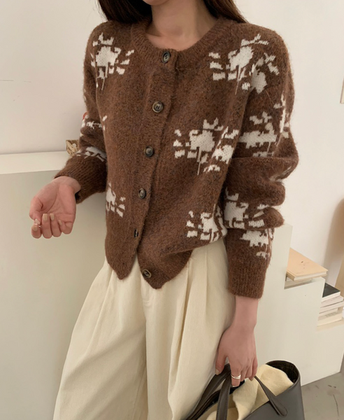 Jacquard Pattern Button Cardigan