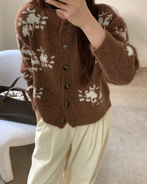 Jacquard Pattern Button Cardigan