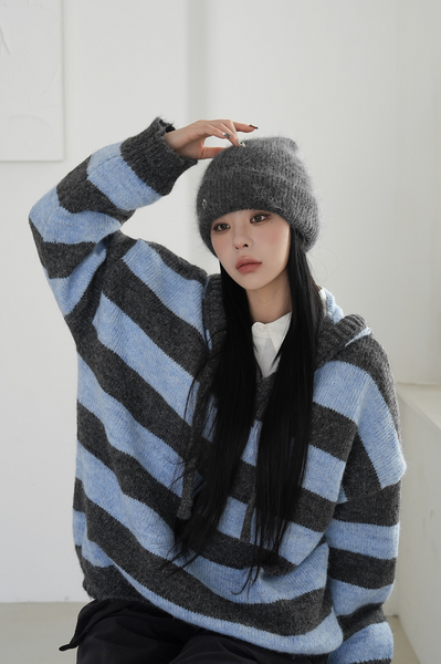 [BINARY01] Pico Stripe Hoodie Knitwear