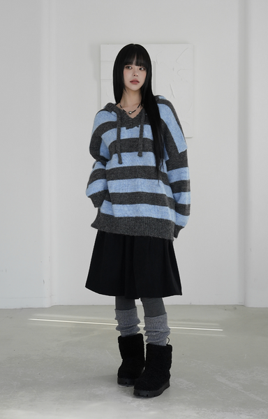 [BINARY01] Pico Stripe Hoodie Knitwear