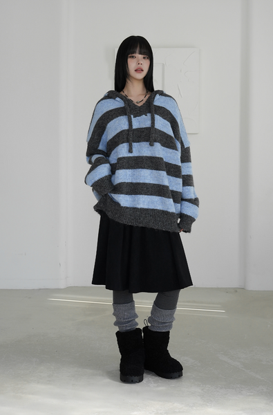 [BINARY01] Pico Stripe Hoodie Knitwear