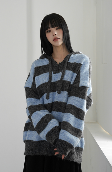 [BINARY01] Pico Stripe Hoodie Knitwear