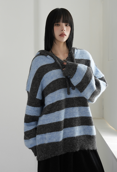 [BINARY01] Pico Stripe Hoodie Knitwear