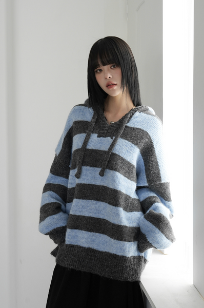 [BINARY01] Pico Stripe Hoodie Knitwear