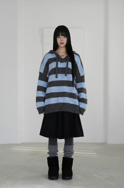 [BINARY01] Pico Stripe Hoodie Knitwear