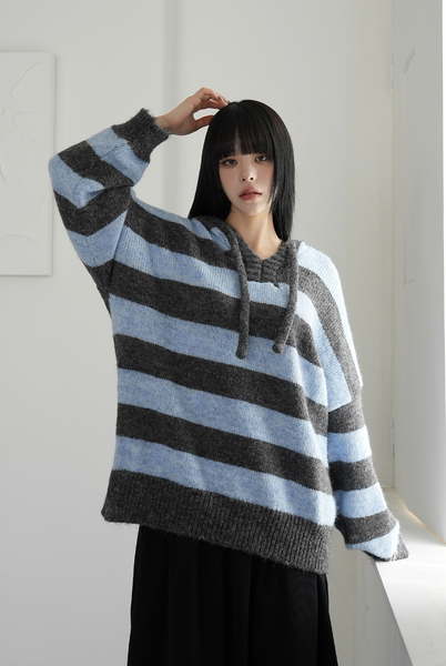 [BINARY01] Pico Stripe Hoodie Knitwear