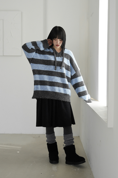 [BINARY01] Pico Stripe Hoodie Knitwear