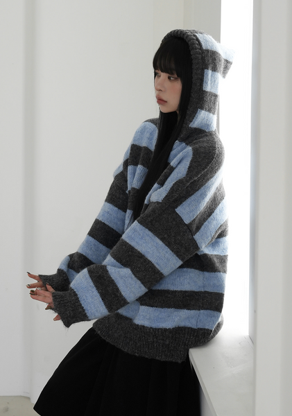 [BINARY01] Pico Stripe Hoodie Knitwear