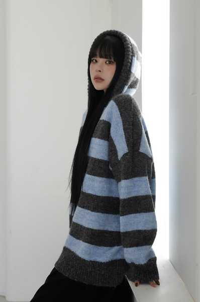 [BINARY01] Pico Stripe Hoodie Knitwear