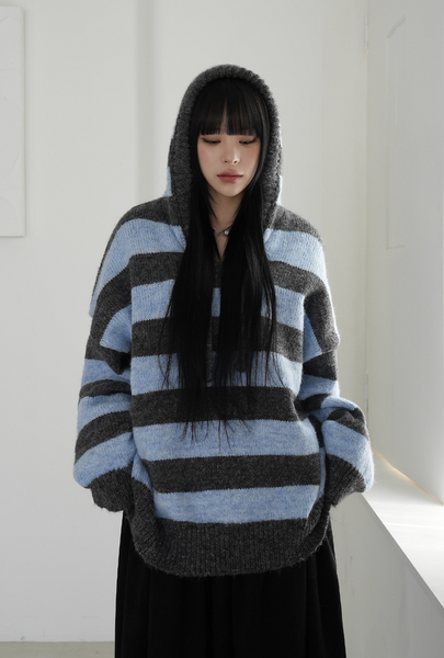 [BINARY01] Pico Stripe Hoodie Knitwear