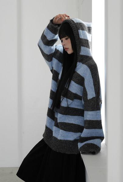 [BINARY01] Pico Stripe Hoodie Knitwear