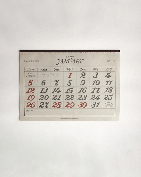 [HOTEL PARIS CHILL] 25 Monthly Calendar