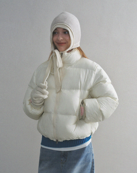 [oro] Warm Airy Cropped Puffer Padded Jacket (Cream)