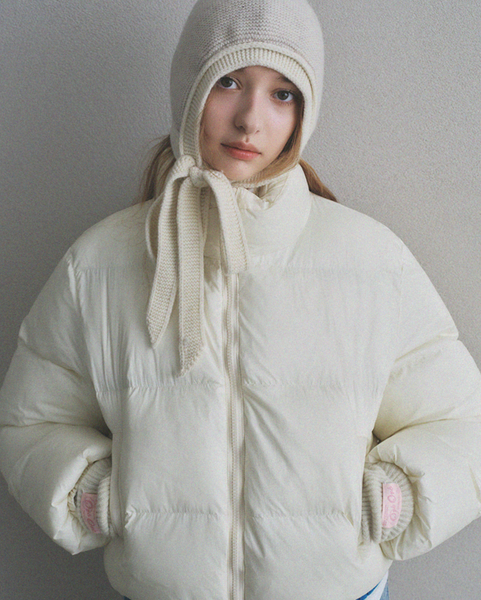 [oro] Warm Airy Cropped Puffer Padded Jacket (Cream)