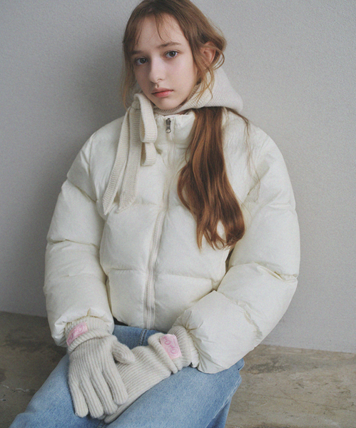 [oro] Warm Airy Cropped Puffer Padded Jacket (Cream)