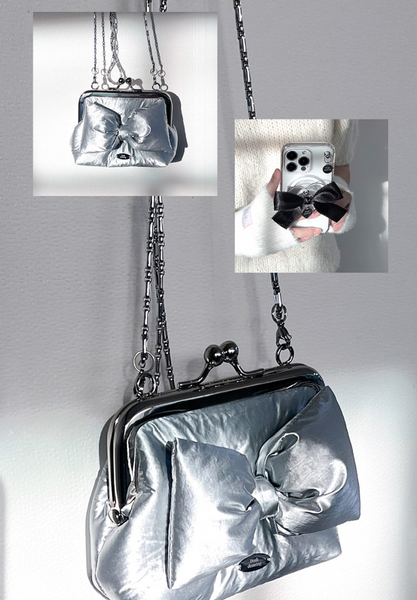 [Peakdrawing] Silver Ribbon Puffer Frame Mini Bag