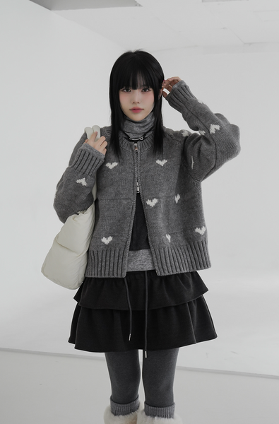 [BINARY01] Romantic Two-Way Heart Knit Zip-Up