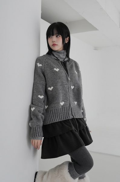 [BINARY01] Romantic Two-Way Heart Knit Zip-Up