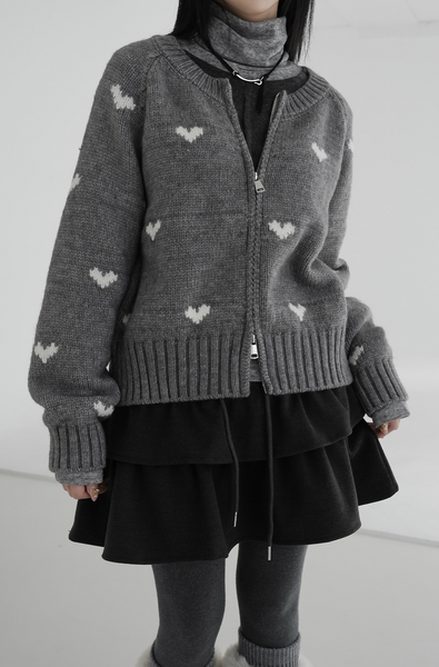 [BINARY01] Romantic Two-Way Heart Knit Zip-Up