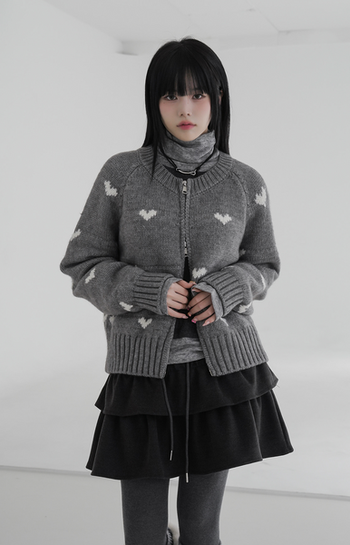 [BINARY01] Romantic Two-Way Heart Knit Zip-Up