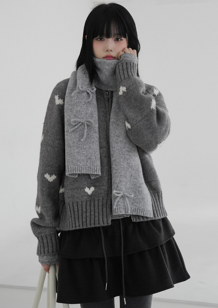 [BINARY01] Romantic Two-Way Heart Knit Zip-Up