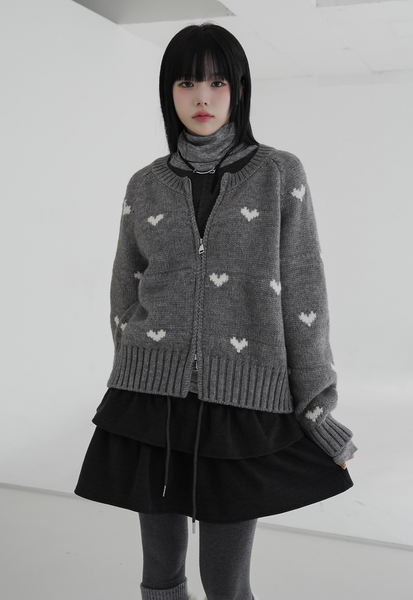 [BINARY01] Romantic Two-Way Heart Knit Zip-Up