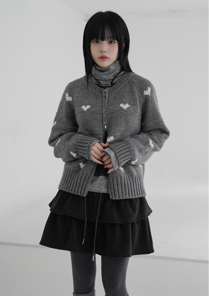 [BINARY01] Romantic Two-Way Heart Knit Zip-Up