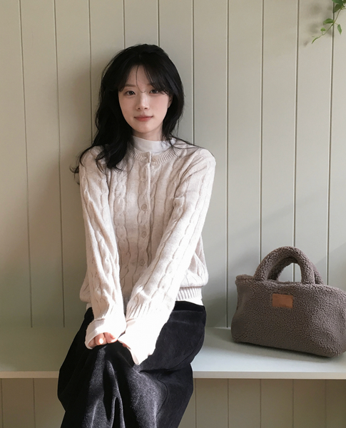 [SLOWAND] # SLOWMADE Soft Alpaca Cable Cardigan