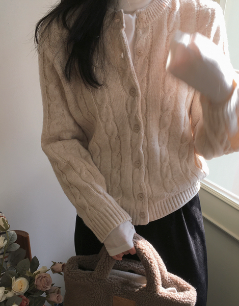 [SLOWAND] # SLOWMADE Soft Alpaca Cable Cardigan