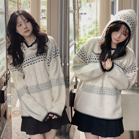 [SLOWAND] Mono Tone Mood Nordic Hoodie Knitwear