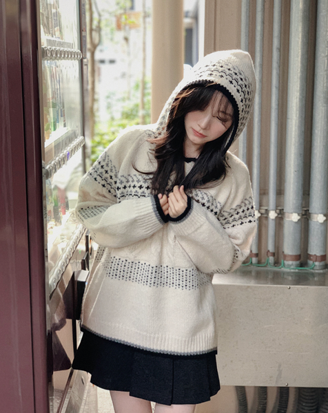 [SLOWAND] Mono Tone Mood Nordic Hoodie Knitwear