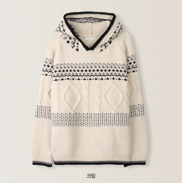 [SLOWAND] Mono Tone Mood Nordic Hoodie Knitwear