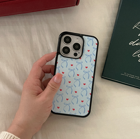 [Mademoment] Vintage Blue Ribbon Pattern Epoxy Bumper Case