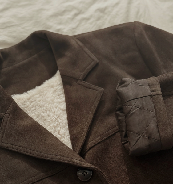 [SLOWAND] Winter Suede Quilted Fur Jacket