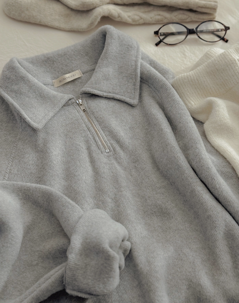 [SLOWAND] # SLOWMADE Half Zip-Up Knitwear Pleats