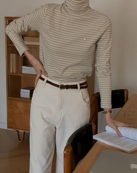 [FROM HEAD TO TOE] *Love From* Manuka Stripe Turtleneck T-shirt