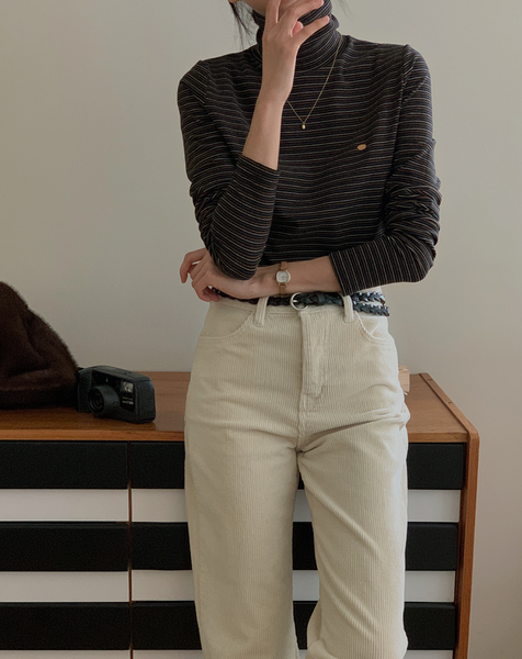 [FROM HEAD TO TOE] *Love From* Manuka Stripe Turtleneck T-shirt