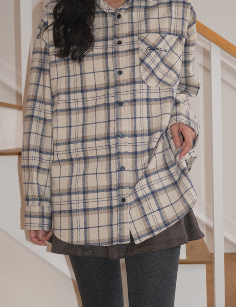 [WITHBLOOM] PREFRITT : Combi Check Wool Shirt Ivory