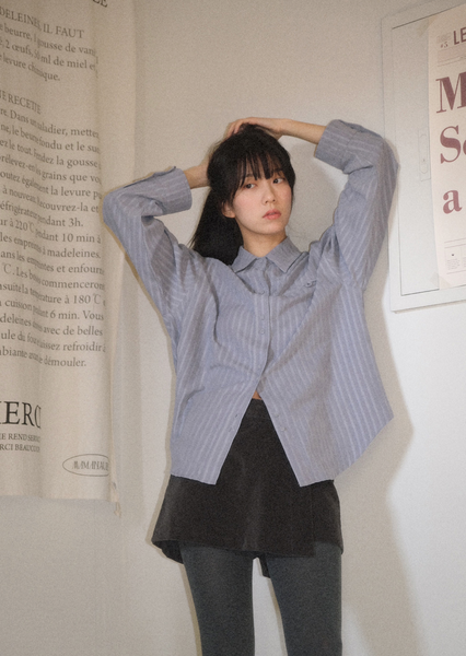 [WITHBLOOM] Letter Stripe Jacquard Shirt Sora