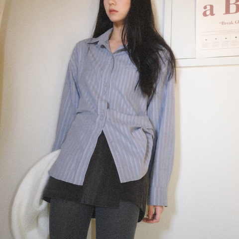 [WITHBLOOM] Letter Stripe Jacquard Shirt Sora