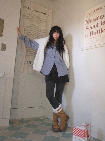 [WITHBLOOM] Letter Stripe Jacquard Shirt Sora