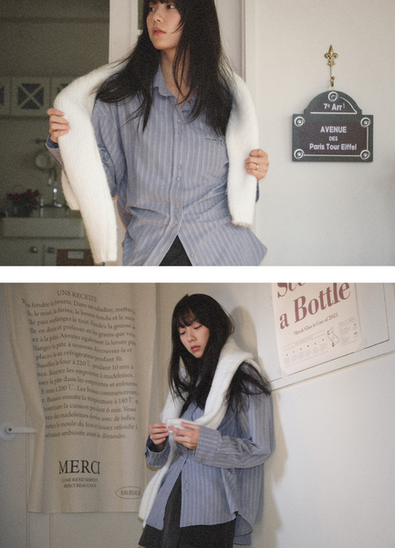 [WITHBLOOM] Letter Stripe Jacquard Shirt Sora